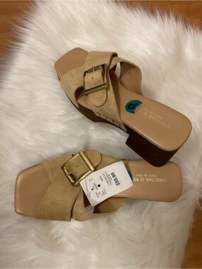 Christian Siriano Tan Suede Buckle Platform Sandals
